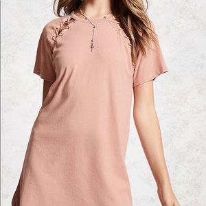 🍌Pink Lace Up T- Shirt Dress